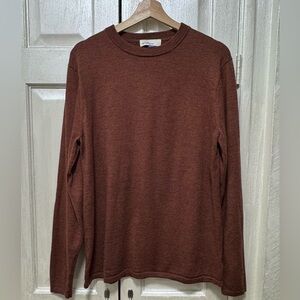 Artefact Men’s L Brown Rust Knit Merino Wool Sweater Crew Neck Pullover